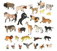 Set di figurine di animali - zoo, safari e fattoria, 28 pezzi con scatola