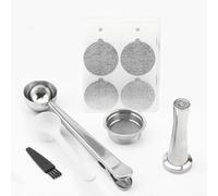 Set di filtri riutilizzabili per capsule di caffè compatibili con macchine MIO, tra cui cucchiaio da manomissione, pennello, clip e fogli di alluminio per la produzione di birra