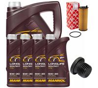 Set Di Filtro Olio MANNOL 5W30 API SN 9 Litri + Vite Per Audi A6 VW Phaeton