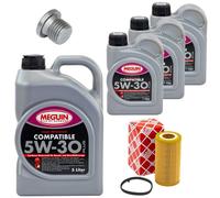Set Di Filtro Olio Motore 5W-30 Plus Meguin 8 Litri + Vite Per Audi A3 Sportback