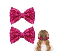 Set di fiocchi per capelli rosso rosa scintillante, due pezzi con paillettes complete con clip a scatto per ragazze, studenti, feste, spettacoli teatrali e abiti festivi, accessori scintillanti