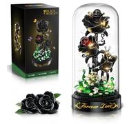 Set di Fiori da Costruire con Luce LED e Cupola Antipolvere 232 Pezzi | Kit di Rose Nere con Mini Mattoncini da 3,6 mm, Collezione Botanica, Regalo per Mamma e Moglie Decorazione per la Casa