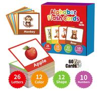 Set di Flash Card per Bambini Piccoli, Include 60 Carte di Lettere, Colori, Forme e Numeri, Adatto per Bambini da 1 a 4 Anni, Stampa su Entrambi i Lati, Può Essere Utilizzato per Imparare i Numeri, Ca