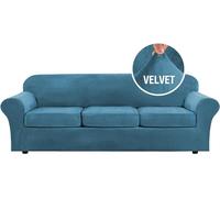 Set di fodere per divano in velluto per divano a 3 posti, con 3 federe separate, elastico, antiscivolo, lavabile, protezione per mobili e soggiorno, decorazione per soggiorno (blu pavone)