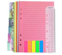Set di fogli A5 ricaricabili, 1 confezione da 50 fogli 6 fori A5 di ricarica a righe, 6 divisori colorati in PVC divisori divisori, 125 pezzi Index Tabs con righello