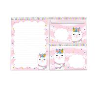 Set di fogli di carta da lettere con busta, per ragazze e bambini, motivo lama per bambini, a righe (blocco A5 con 25 fogli + 15 buste)