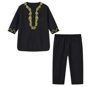 Set di football e ragazze primavera e medie e grandi modelli di ricamo, cravatta rotonda a maniche lunghe, costume di Halloween per bambini, Nero , 4-5 Jahre