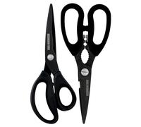 Set di forbici da cucina e per uso domestico Rockingham Forge, 2 pezzi, resistenti alla ruggine, lame in acciaio inossidabile da 9 cm piegate e ricurve, schiacciano noci e apribottiglie, Nero