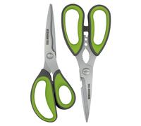 Set di forbici da cucina e per uso domestico Rockingham Forge, 2 pezzi, resistenti alla ruggine, lame in acciaio inossidabile da 9 cm piegate e ricurve, schiacciano noci e apribottiglie,Verde e grigio