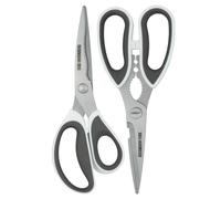 Set di forbici da cucina e per uso domestico Rockingham Forge,2 pezzi, resistenti alla ruggine, lame in acciaio inossidabile da 9 cm piegate e ricurve, schiacciano noci e apribottiglie,Bianco e Grigio