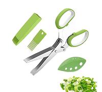 Set di Forbici per Erbe, Forbici per Erbe Aromatiche Multiuso a 5 Lame, Forbici da Cucina Multifunzione, Coperchio con Pettine per la Pulizia e Coltello da Taglio, Adatto per Cucina(Verde)
