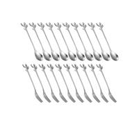 Set di Forchette Cucchiaio da Dessert, 20 Pezzi Forchetta da Torta 4,7 Pollici, Cucchiaino da Caffè, Forchetta da Frutta con Foglia Argento Creativa,