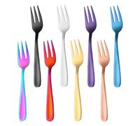 Set di Forchette da Frutta a Tre Denti, Dessert e Torta in Acciaio Inox - Mini Forchette Colorate per Feste (13,7 x 2 cm)