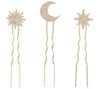 Set di forcine per capelli retrò a forma di U con strass a forma di sole e | Sole luna per motivo stella, strass trasparenti, per un design cosmico stravagante, stile retrò, per uno stile versatile