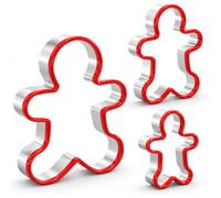 Set di formine per biscotti a forma di omino di pan di zenzero, 3 PCS, set di formine per biscotti a forma di omino di pan di zenzero in acciaio inox, con bordo in PVC ambientale rosso, formine per