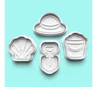 Set di formine per biscotti a forma di secchiello con sabbia, vanga, conchiglia e cappello da sole, per torte estive, compleanni dei bambini, biscotti per feste e decorazioni in pasta di zucchero