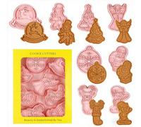 Set di formine per biscotti di Natale, 8 pezzi, stampini 3D pressabili per biscotti natalizi, albero di Natale, pupazzo di neve, Babbo Natale, campana, fiocco di neve, angelo, renna ed elfo.