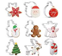 Set di formine per biscotti natalizi, 9 pezzi, a forma di omino di pan di zenzero, albero di Natale, fiocco di neve, Babbo Natale, angelo, bastoncini di zucchero, pupazzi di neve, alce