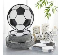 Set di forniture per feste a tema calcio, piatti, bicchieri e tovaglioli di carta monouso, decorazioni per feste, stoviglie monouso a tema calcio adatte per compleanni, raduni, celebrazioni aziendali
