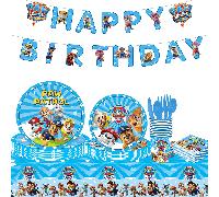 Set di forniture per feste a tema Paw Patrol con Chase, Rubble, Zuma, Skye, autopompa antincendio, Rubble, Tracker Rex, piatti di carta, bicchieri di carta, tovaglioli di carta, tovaglie e decorazioni