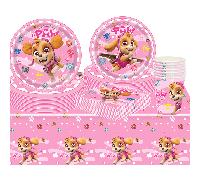 Set di forniture per feste a tema PAW Patrol, con piatti, bicchieri e tovaglioli di carta raffiguranti Chase, Rubble, Zuma, Skye, autopompa dei pompieri, Rubble, Tracker e Rex, adatto per feste, decor