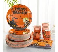 Set di forniture per feste di Ognissanti - piatti, bicchieri e tovaglioli di carta monouso con design a castello di Ognissanti, decorazioni per feste di Ognissanti e Natale 10 piatti da 7 pollici,10 p