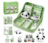 Set di forniture scolastiche - Custodia di design Panda con penne, adesivi, spille, ciondoli, astuccio grande in tela per bambini, adolescenti, studenti, kit organizzativo per forniture scolastiche