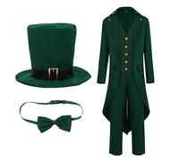 Set di frack da uomo gotico, giacca steampunk, verde, da uomo, con cappello, pantaloni a papillon, cappotto medievale con bottoni, tuxedo, cortile vittoriano, costume da teatro, cosplay, Halloween