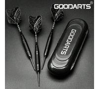 Set di freccette pure nere GOODARTS - 3 pezzi, regalo professionale aziendale con custodia in plastica, 3 steli di ricambio in plastica, 3 anelli a molla Set di freccette morbide e sicure,Set di frecc