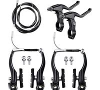 Set di freni per bicicletta, 2 paia di freni a V, freni anteriori e posteriori, per mountain bike e biciclette da corsa, in alluminio e pastiglie dei freni (nero)