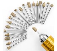 Set di frese diamantate, 20 pezzi di accessori per utensili da intaglio in pietra con gambo da 1/8 di pollice per intagliare, levigare pietra o vetro (utensili elettrici non inclusi)