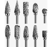Set di frese rotative in metallo duro, 10 punte a doppio taglio con gambo da 3 mm per molatura, intaglio, incisione e lucidatura dei metalli