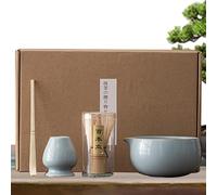 Set di frusta in ceramica - kit produttore di 4 pezzi con, portafrusta, cucchiaio, pennello da tè | tradizionale per birra domestica, divertimento quotidiano del tè