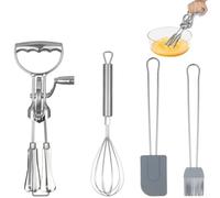 Set di frusta rotante 4 in 1, frusta in acciaio inox con spazzola in silicone, spatola, miscelatore manuale con impugnatura ergonomica ondulata per cucina, cottura al forno, panna, sbattere le uova e