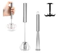 Set di Fruste da Cucina in Acciaio Inossidabile, 3 Pezzi Inclusi: Frusta Flessibile con Perline, Frusta Semiautomatica e 1pcs Gancio- Ideale per Mescolare Pastelle, Uova e Panna Montata