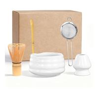 Set di fruste Matcha, kit da 5 pezzi con chasen in bambù artigianale e ciotola in ceramica, kit completo per la preparazione del tè Matcha, set regalo ideale