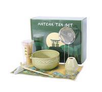 Set di fruste Matcha, set da 7 pezzi in ceramica, supporto per frusta Matcha con ciotola per matcha, kit paletta in bambù, poggia paletta, setaccio e strofinaccio, set da tè per gli amanti del matcha