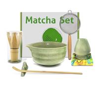Set di fruste per Matcha, 7 pezzi per Matcha kit per polvere di Matcha in ceramica con beccuccio per ciotola/porta frusta/frusta in bambù e misurino/cucchiaio/setaccio set da tè Japanese Gift