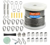Set di fune metallica da 1/8", corda in acciaio inox rivestita in vinile da 200 m, per appendere esterni, arrampicata, giardino, fai da te con vite di serraggio