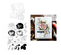 Set di fustelle in metallo con motivo floreale e scritta "Happy Birthday", con scritta in lingua inglese "Smile Sending Love" e timbri in gomma trasparente, per album di ritagli, goffratura,