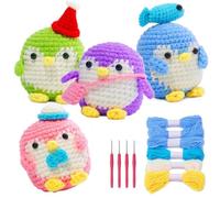 Set di ganci animali pinguino, ganci set pinguino,set completo di animali pinguini - Set di ganci giocattolo per bambini, adulti con ganci e filati colorati per dormitorio, camera da letto
