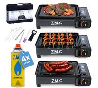 Set Di Gas Grill ZMC Camping 2 In 1 Con Piastra + 4x Cartucce Di Gas 227G