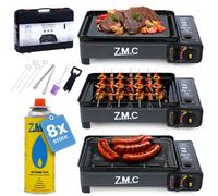 Set Di Gasgrill ZMC Camping 2in1 Con Piastra + 8x Cartucce Di Gas 227G