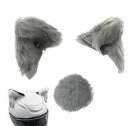 Set di gatto casco 3D - Coppia riutilizzabile | Kitty orecchio adesivo moto accessorio quadrante | Bicycle Motorcycle Smooth superfici arredamento casco, copre, Grigio+coda, Se référer au descriptif