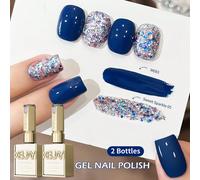Set di gel per unghie glitter bicolore blu e dolce caramella da 15 ml, semi-permanente, per salone di manicure, smalto UV LED da salone di bellezza fai-da-te, adatto per primavera/estate ABS
