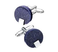 Set di gemelli blu da uomo, stile smoking, intarsiati con pietra di cielo stellato di sabbia lucida, zirconia cubica, forma rotonda, accessori per abito e camicia, gioielli con scatola, 1.7x1.7CM