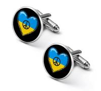 Set di gemelli classici da uomo a forma di cuore, con scritta "Peace Peace Ukraine", per matrimoni e affari, 1.7cm, Metallo, Nessuna pietra preziosa