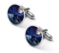 Set di gemelli classici da uomo a forma di famiglia di lupi, per matrimoni e affari, 1.7cm, Metallo, Nessuna pietra preziosa