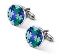 Set di gemelli classici da uomo per la consapevolezza dell'autismo, a forma di puzzle, per matrimoni e affari, 2.0cm, Metallo, Nessuna pietra preziosa