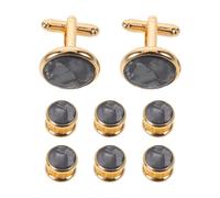 Set di Gemelli da Camicia Uomo 6 Bottoni Neri Eleganti | Finitura Lucida Intarsio di Conchiglia, Fermo Robusto, per Plastron Formali e Cerimonie